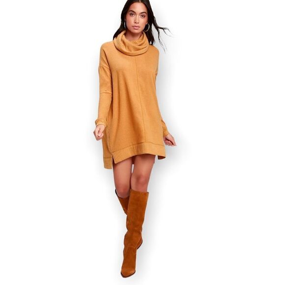 NWT Autumn Daze Camel Cowl Neck Long Sleeve Sweater Dress - Picture 4 of 6